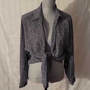 Forever 21 Contemporary Black & Gray Front Tie Shirt, Size: L, NWT